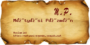 Mátyási Pázmán névjegykártya